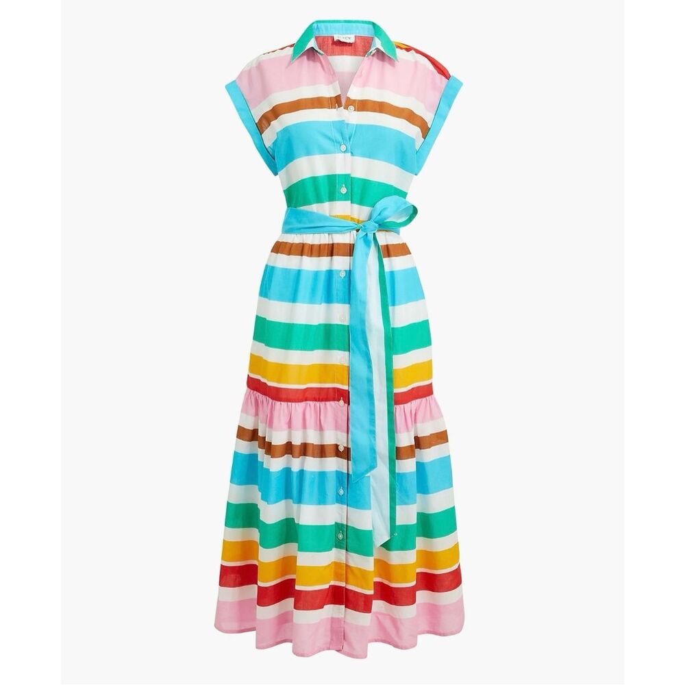 J Crew rainbow striped cotton collared shirt dress
